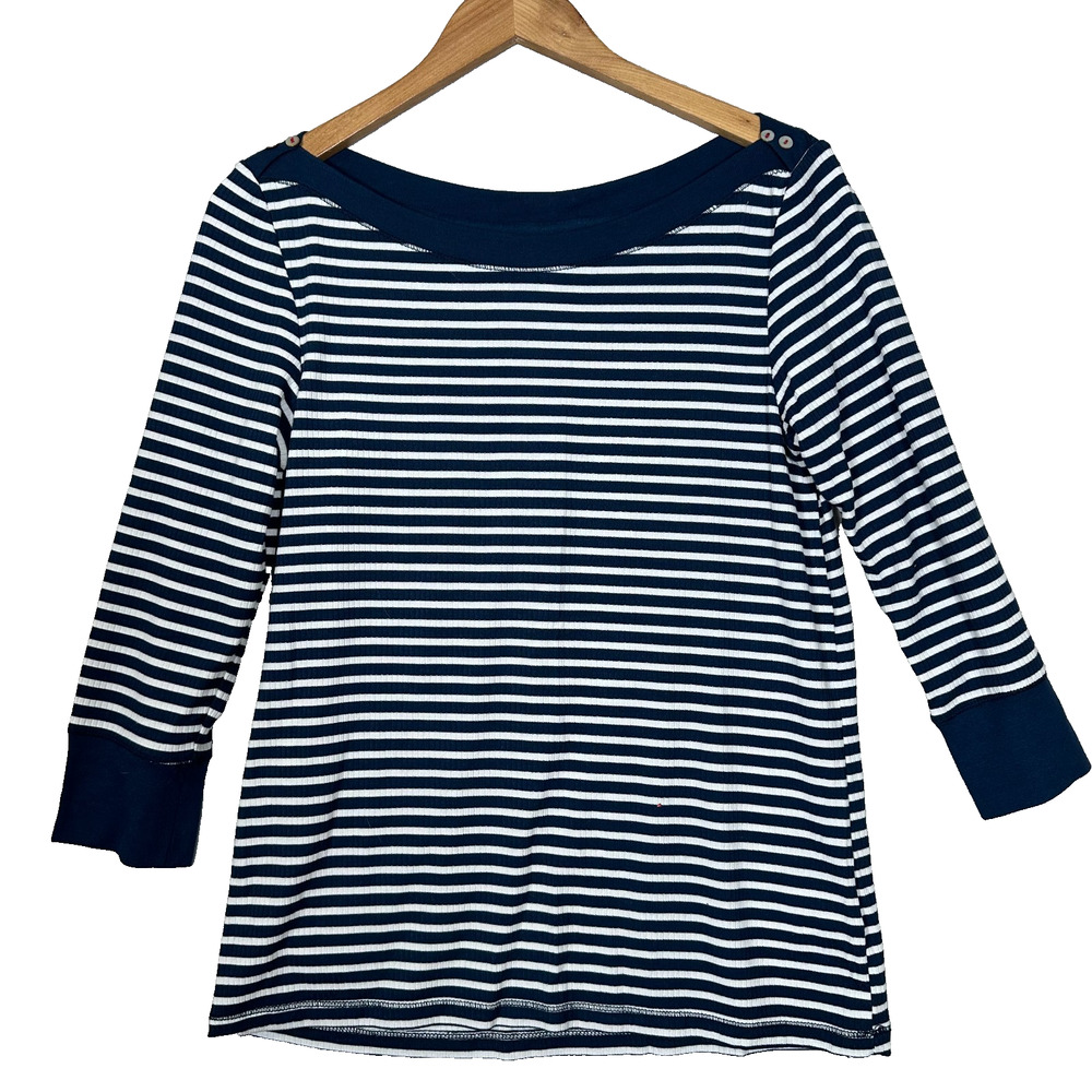 Anthropologie Akemi + Kin Top Large Navy White‎ Stripe Boat Neck Nautical